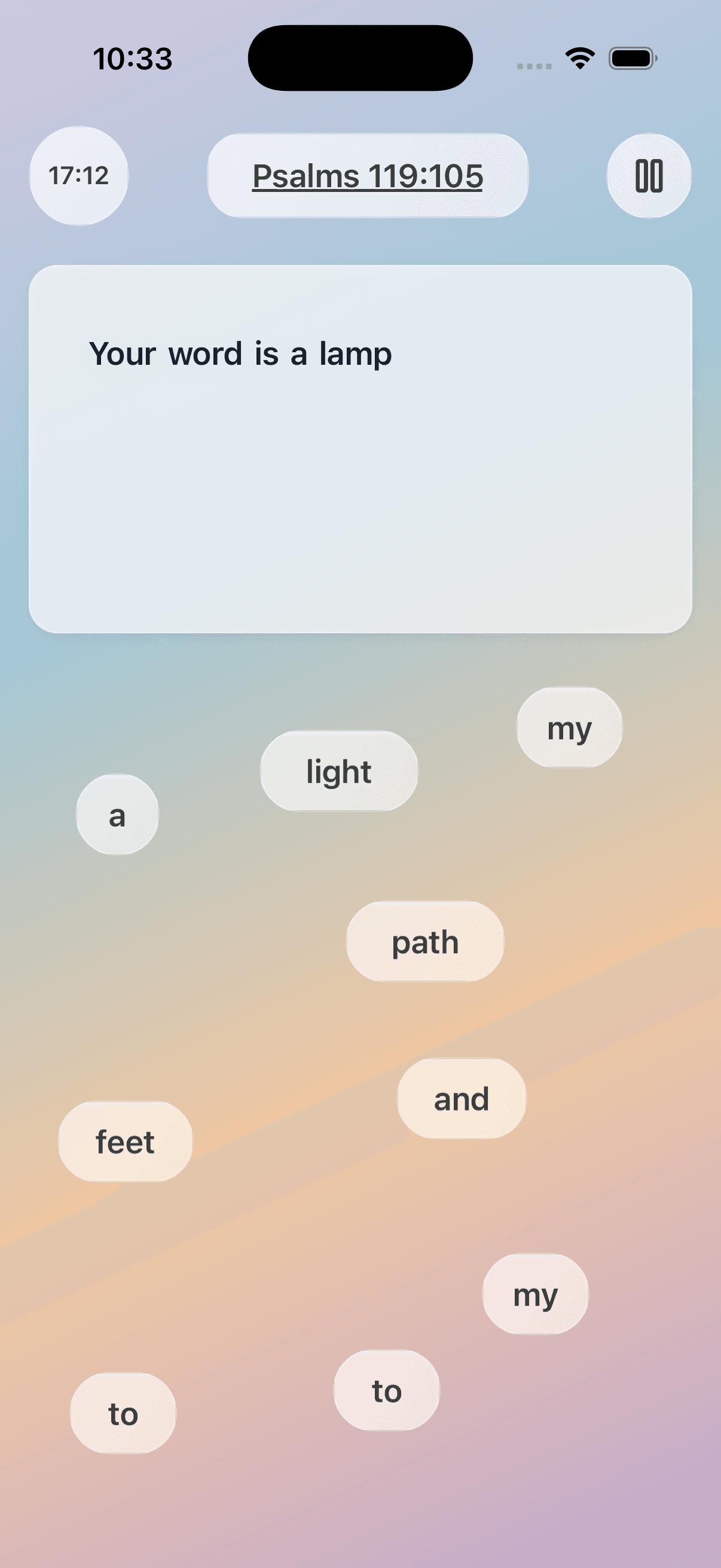 Light of Mine gameplay — word puzzle for Psalms 119:105